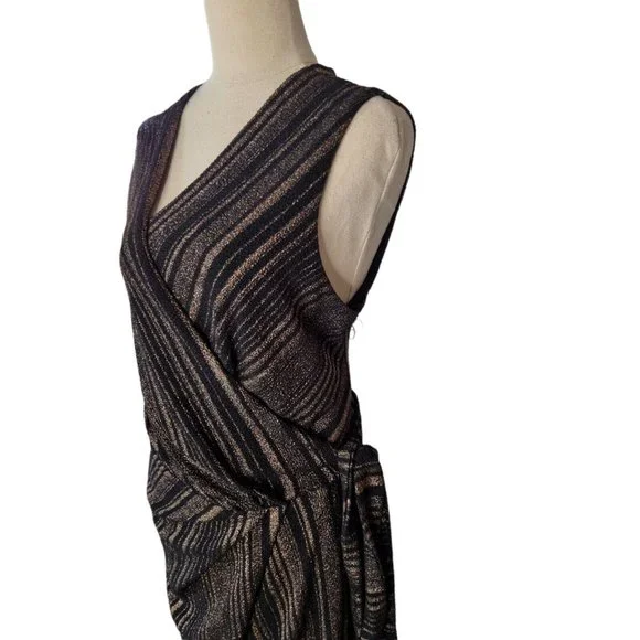 City Chic Plus Size Medium (18) Maxi Wrap Dress Evening V Neck Black and Gold - Picture 5 of 11